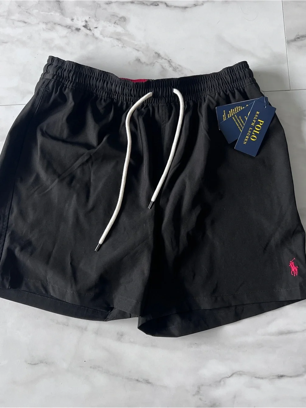 Polo by Ralph Lauren Black Swim Trunks with Red Pony Mens Medium NWT